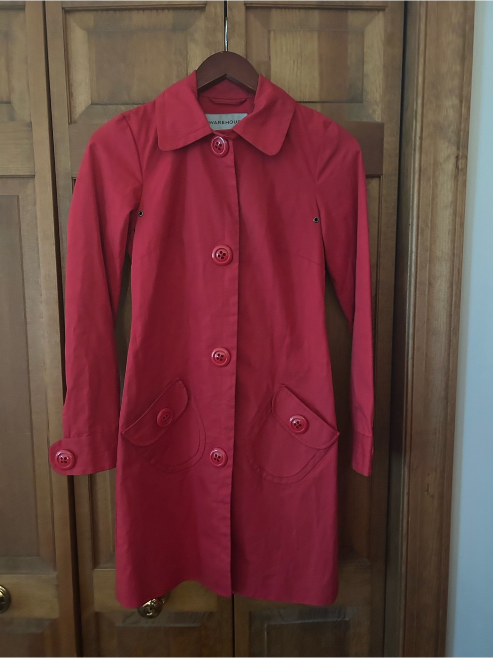 Warehouse Women’s Sz 2 Red Cotton Blend Retro/Vintage Inspired Trench Coat